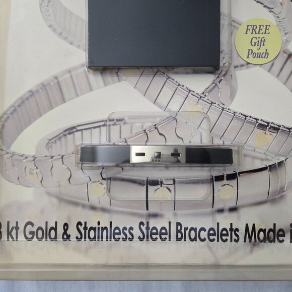 18KT GOLD & STAINLESS-STEEL BLACK BRACELET WITH BAG - Picture 6 of 8